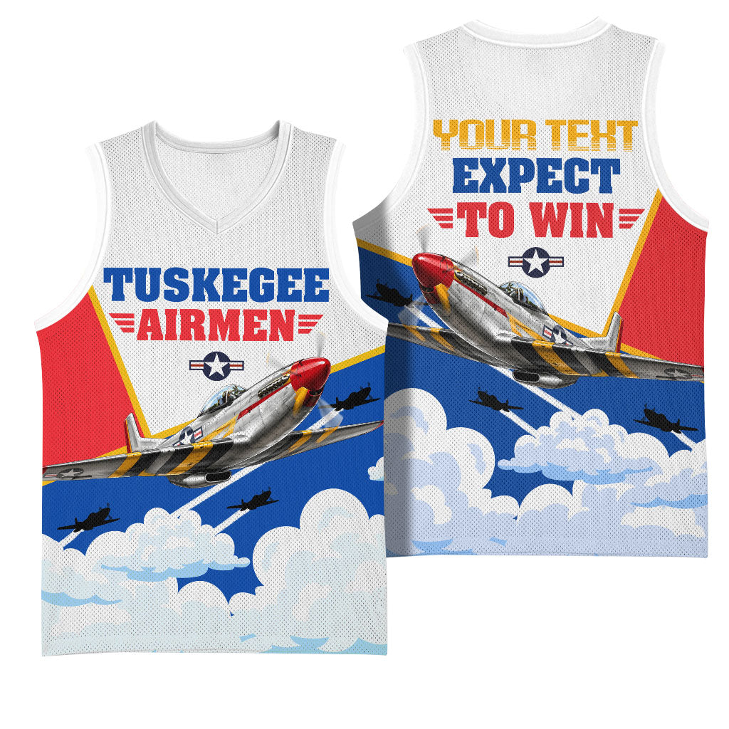 Personalized Tuskegee Airmen Basketball Jersey Expect To Win P-51 Mustang Patriotic Aviation Art
