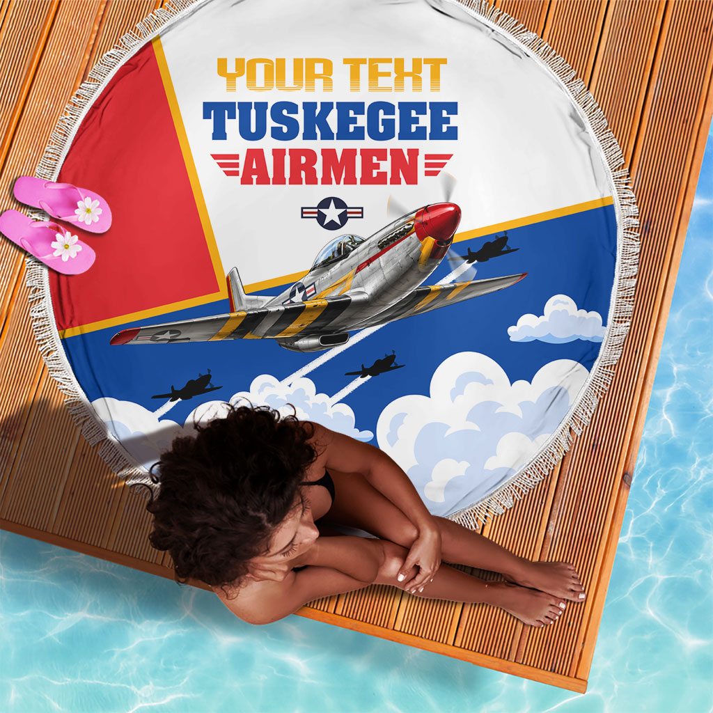 Personalized Tuskegee Airmen Beach Blanket Expect To Win P-51 Mustang Patriotic Aviation Art