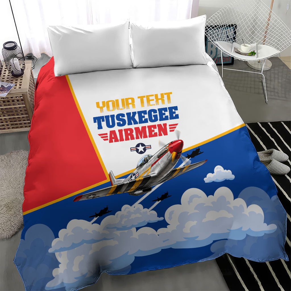 Personalized Tuskegee Airmen Bedding Set Expect To Win P-51 Mustang Patriotic Aviation Art