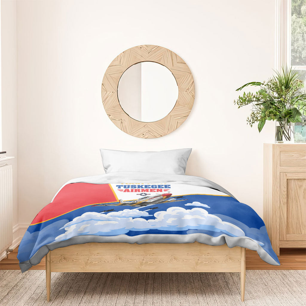 Personalized Tuskegee Airmen Bedding Set Expect To Win P-51 Mustang Patriotic Aviation Art