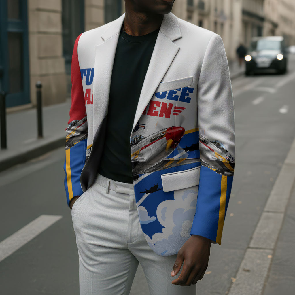 Personalized Tuskegee Airmen Blazer Expect To Win P-51 Mustang Patriotic Aviation Art
