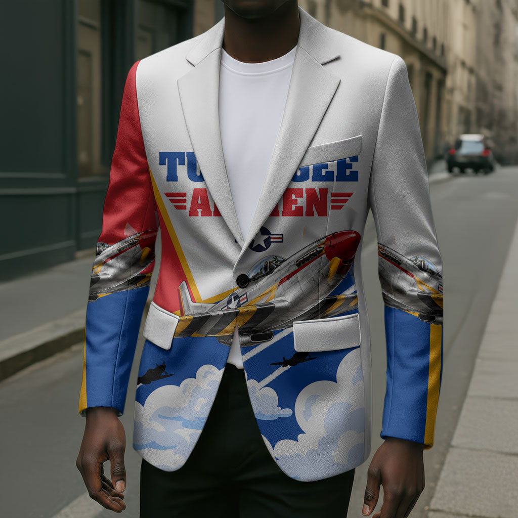 Personalized Tuskegee Airmen Blazer Expect To Win P-51 Mustang Patriotic Aviation Art
