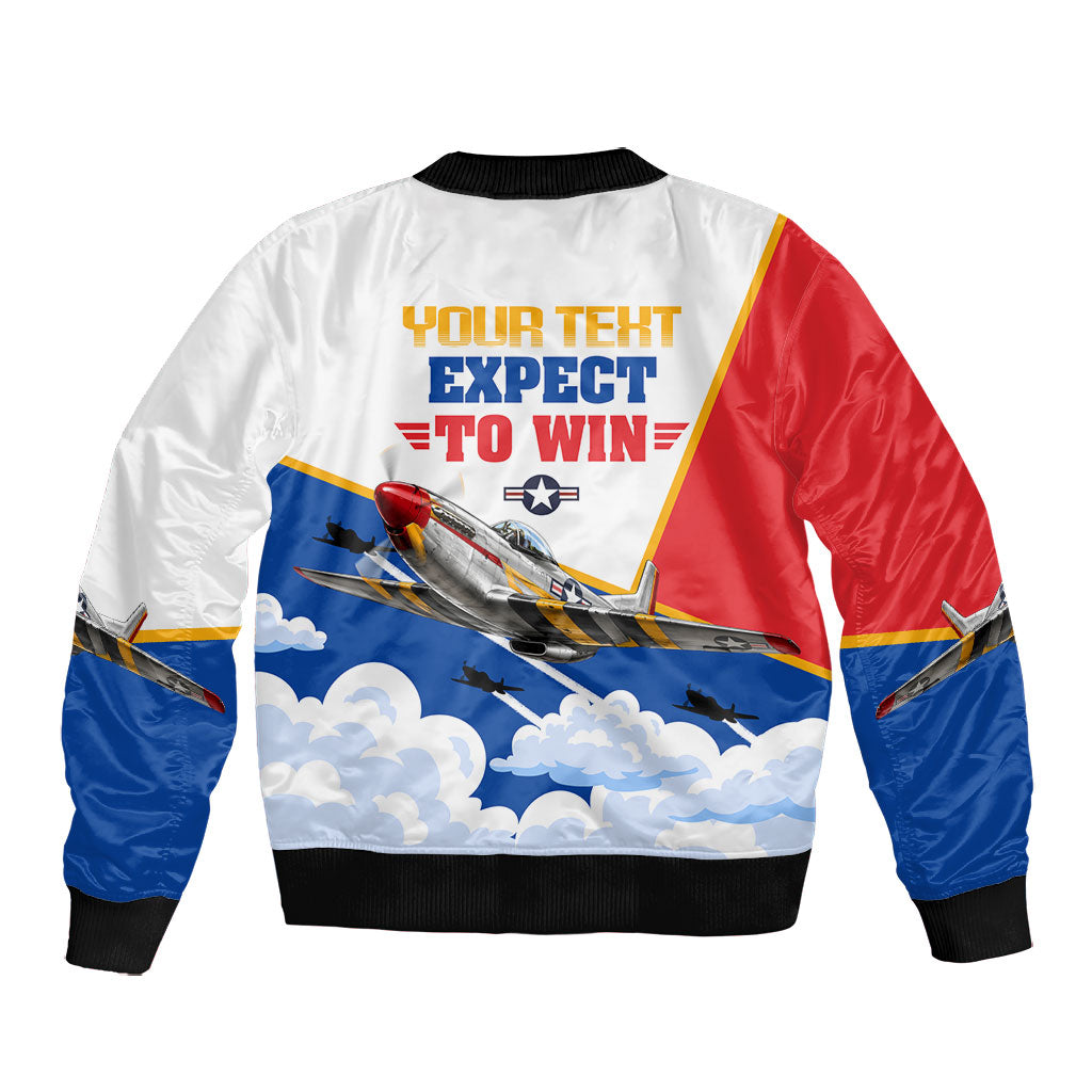 Personalized Tuskegee Airmen Bomber Jacket Expect To Win P-51 Mustang Patriotic Aviation Art