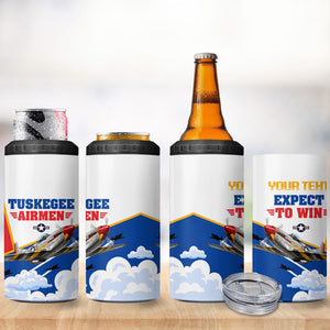 Personalized Tuskegee Airmen 4 in 1 Can Cooler Tumbler Expect To Win P-51 Mustang Patriotic Aviation Art