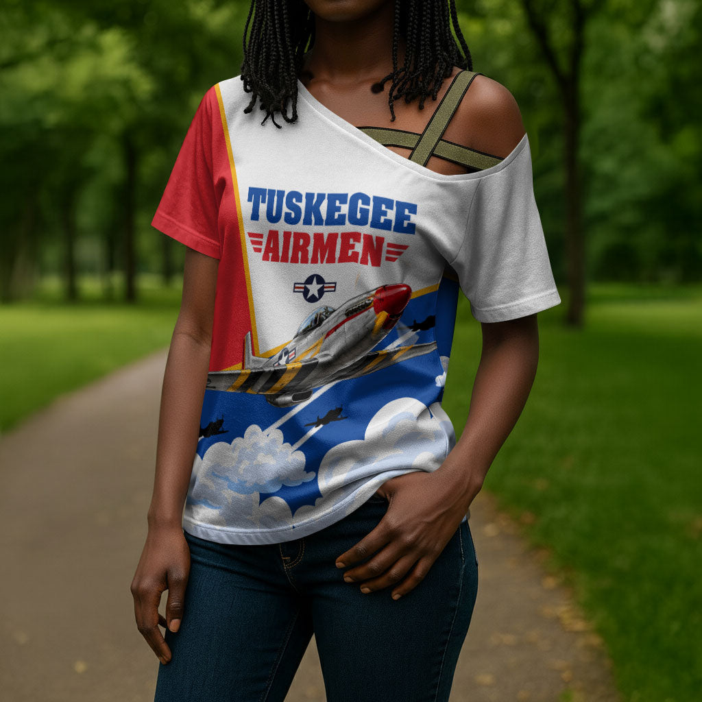 Personalized Tuskegee Airmen Cross Shoulder Shirt Expect To Win P-51 Mustang Patriotic Aviation Art
