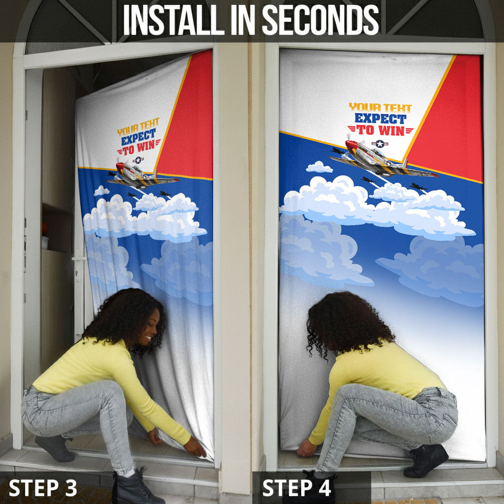 Personalized Tuskegee Airmen Door Cover Expect To Win P-51 Mustang Patriotic Aviation Art