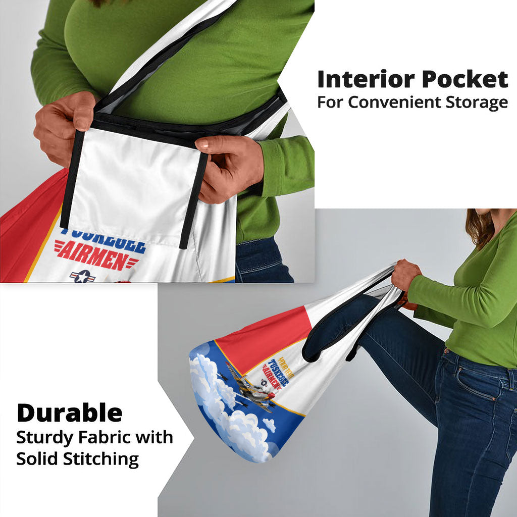 Personalized Tuskegee Airmen Grocery Bag Expect To Win P-51 Mustang Patriotic Aviation Art