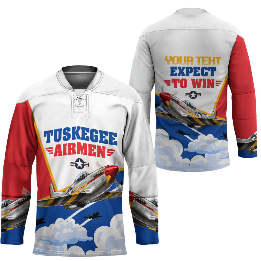 Personalized Tuskegee Airmen Hockey Jersey Expect To Win P-51 Mustang Patriotic Aviation Art