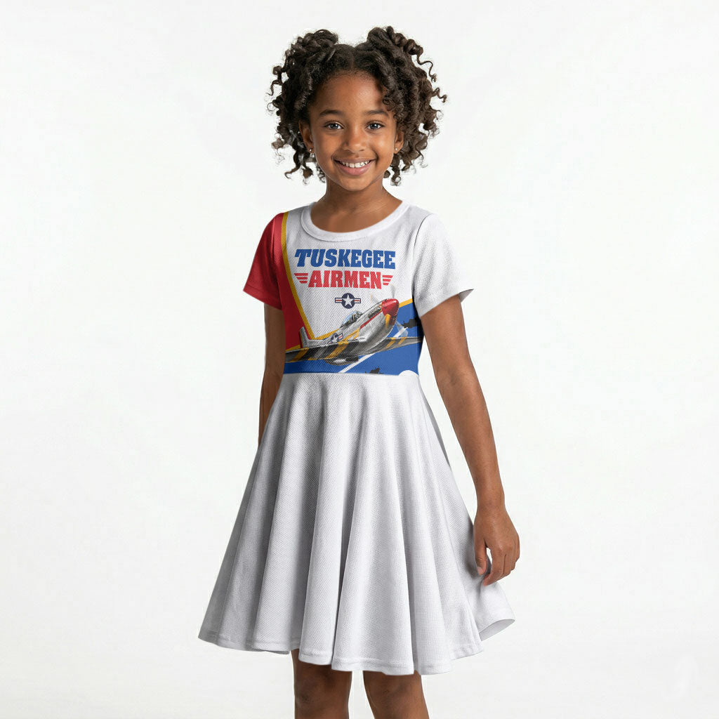 Personalized Tuskegee Airmen Kid Short Sleeve Dress Expect To Win P-51 Mustang Patriotic Aviation Art