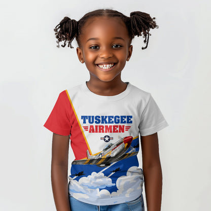Personalized Tuskegee Airmen Kid T shirt Expect To Win P-51 Mustang Patriotic Aviation Art