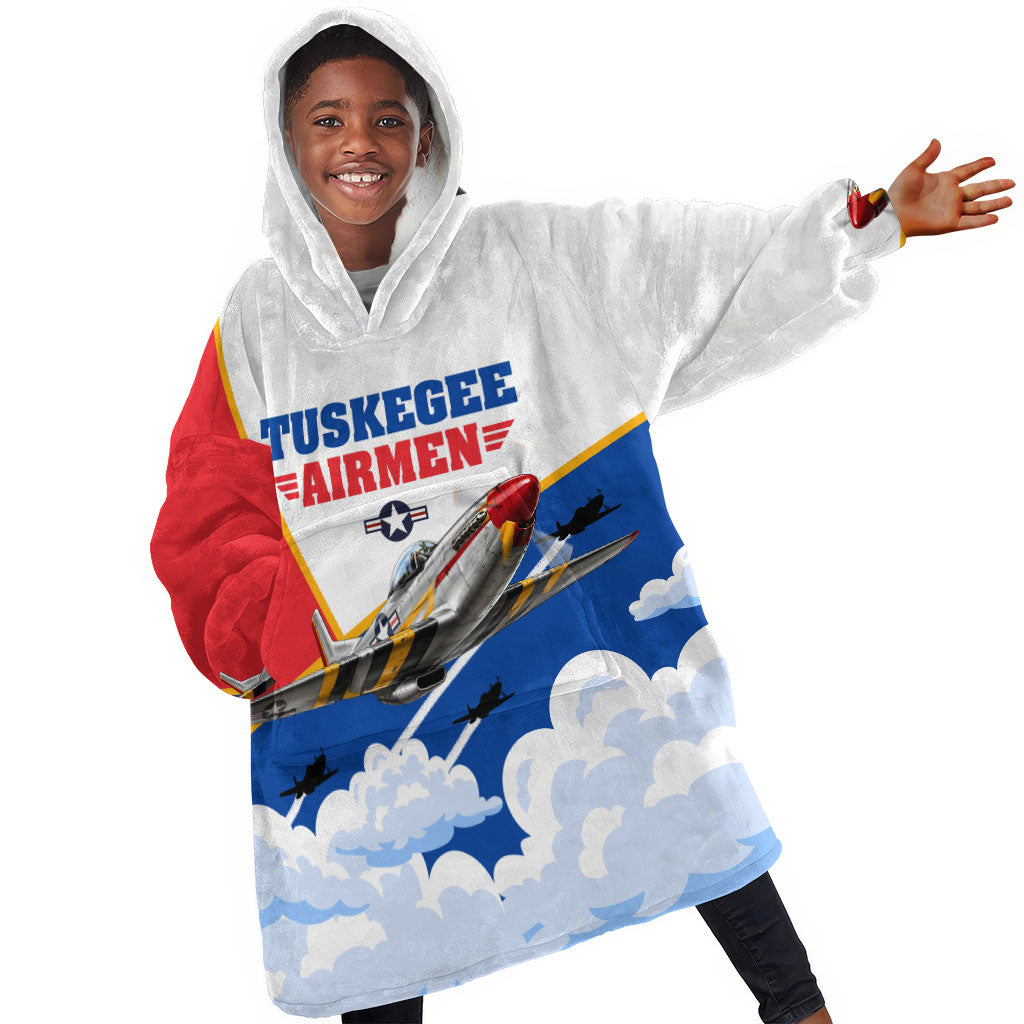 Personalized Tuskegee Airmen Kid Wearable Blanket Hoodie Expect To Win P-51 Mustang Patriotic Aviation Art