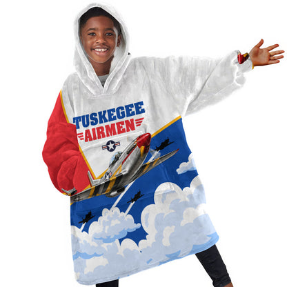 Personalized Tuskegee Airmen Kid Wearable Blanket Hoodie Expect To Win P-51 Mustang Patriotic Aviation Art