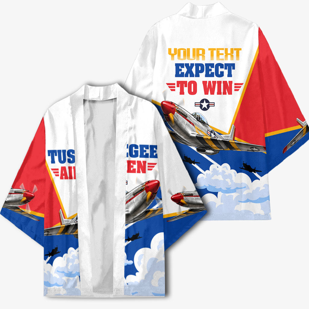 Personalized Tuskegee Airmen Kimono Expect To Win P-51 Mustang Patriotic Aviation Art