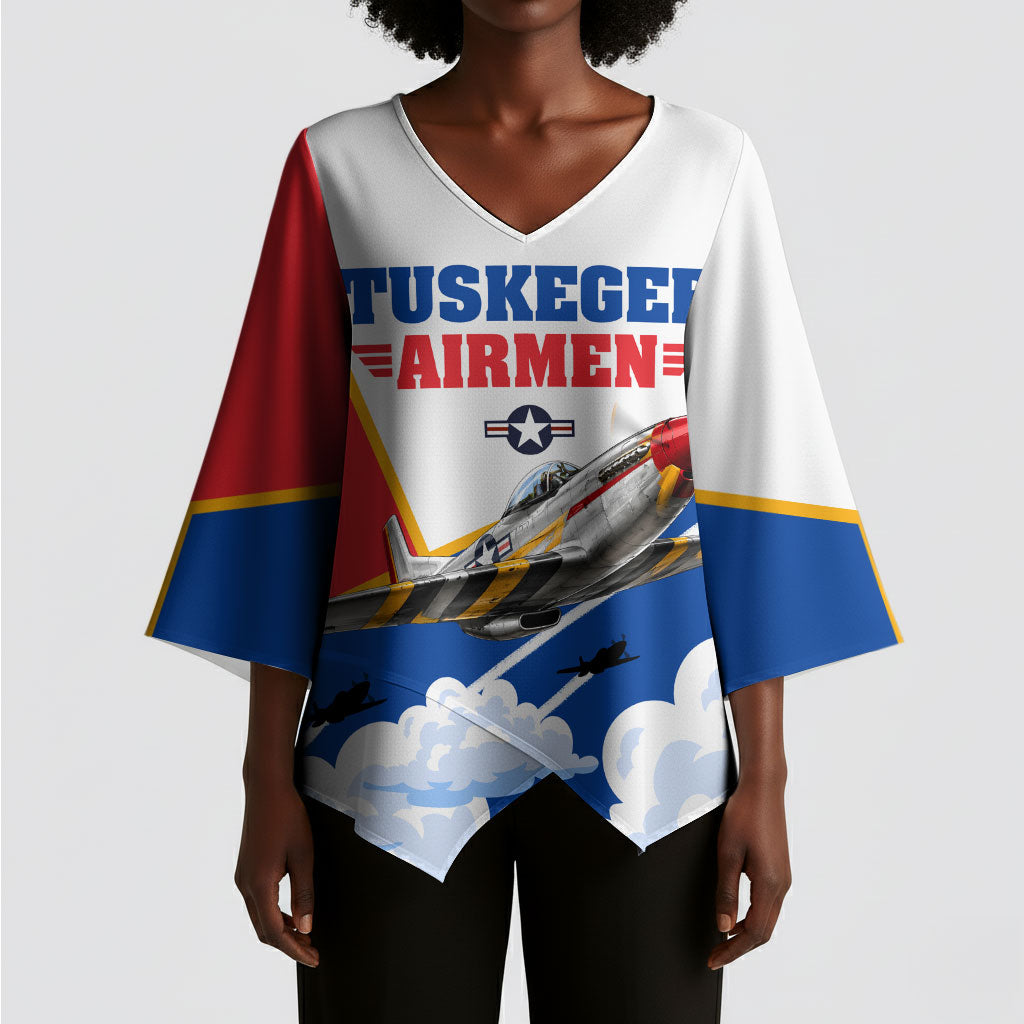 Personalized Tuskegee Airmen Kimono Sleeve Blouse Expect To Win P-51 Mustang Patriotic Aviation Art