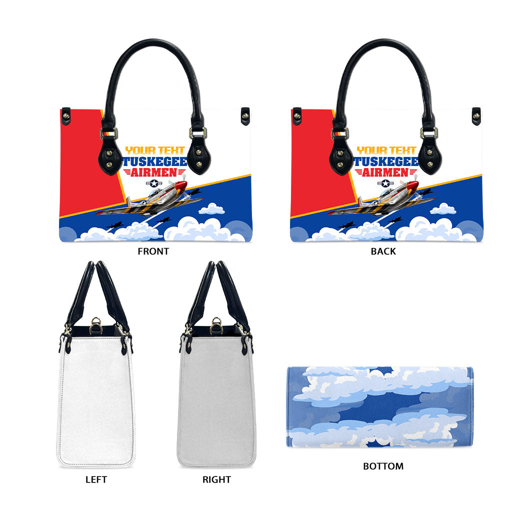 Personalized Tuskegee Airmen Leather Bag Expect To Win P-51 Mustang Patriotic Aviation Art