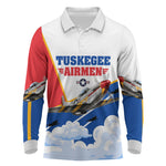 Personalized Tuskegee Airmen Long Sleeve Polo Shirt Expect To Win P-51 Mustang Patriotic Aviation Art