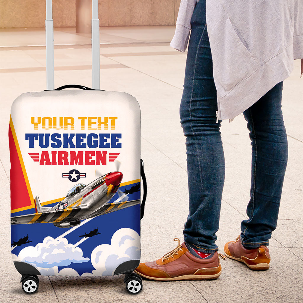 Personalized Tuskegee Airmen Luggage Cover Expect To Win P-51 Mustang Patriotic Aviation Art