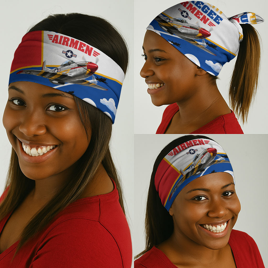 Personalized Tuskegee Airmen Neck Gaiter Expect To Win P-51 Mustang Patriotic Aviation Art