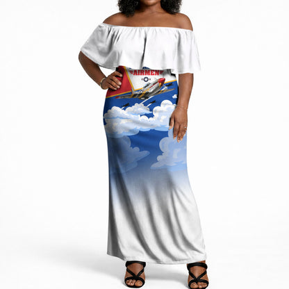 Personalized Tuskegee Airmen Off Shoulder Maxi Dress Expect To Win P-51 Mustang Patriotic Aviation Art