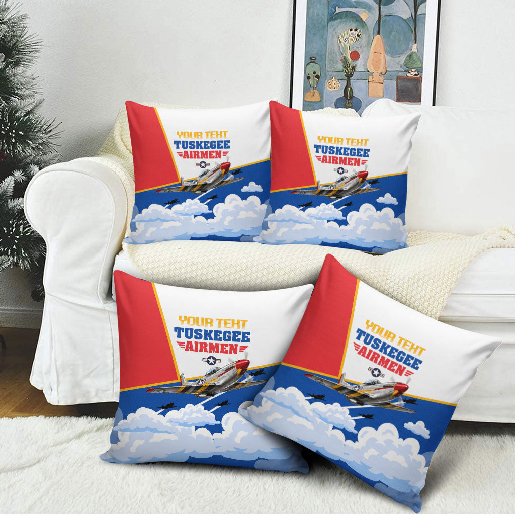 Personalized Tuskegee Airmen Pillow Cover Expect To Win P-51 Mustang Patriotic Aviation Art