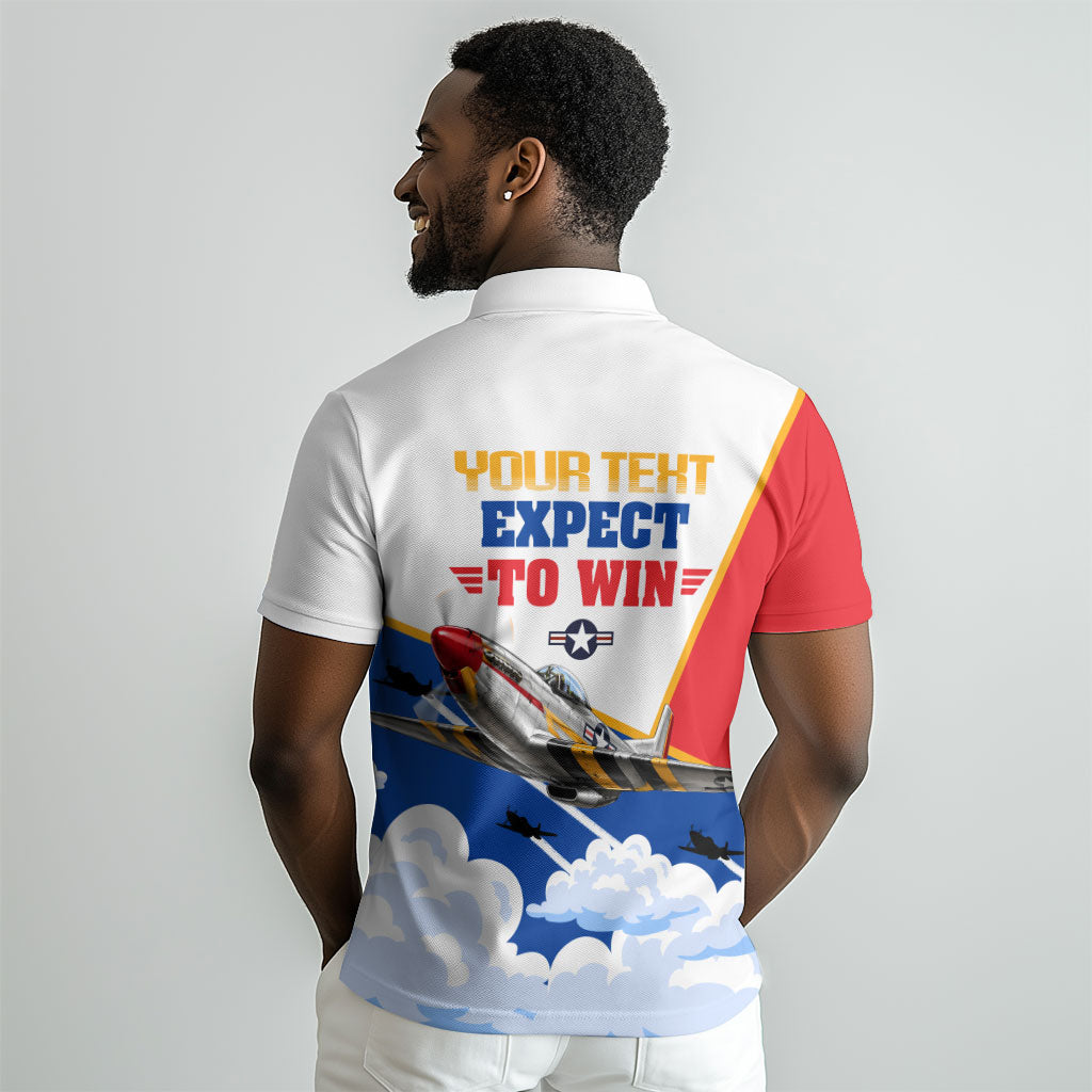Personalized Tuskegee Airmen Polo Shirt Expect To Win P-51 Mustang Patriotic Aviation Art