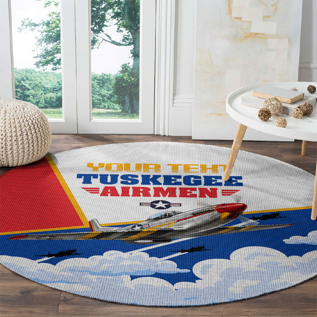 Personalized Tuskegee Airmen Round Carpet Expect To Win P-51 Mustang Patriotic Aviation Art