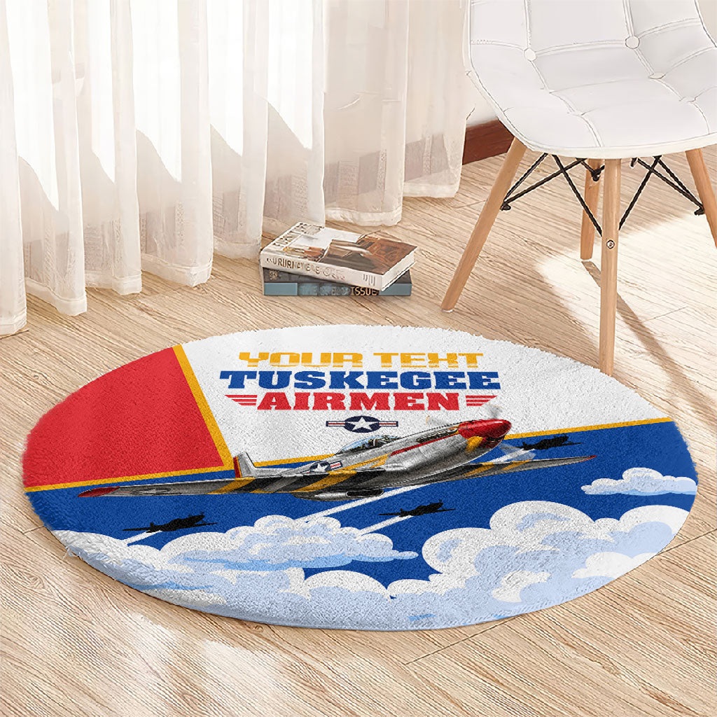 Personalized Tuskegee Airmen Round Carpet Expect To Win P-51 Mustang Patriotic Aviation Art