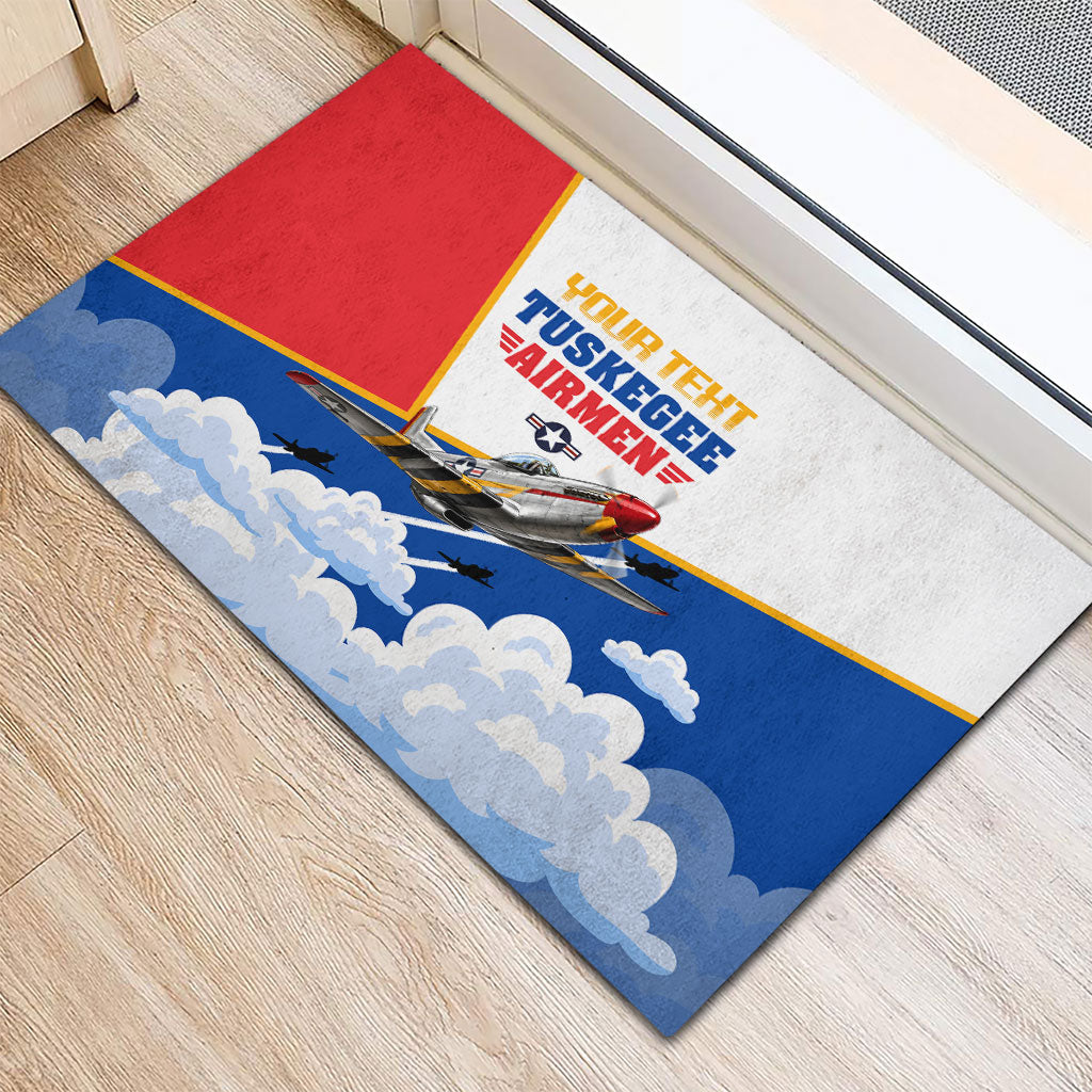 Personalized Tuskegee Airmen Rubber Doormat Expect To Win P-51 Mustang Patriotic Aviation Art