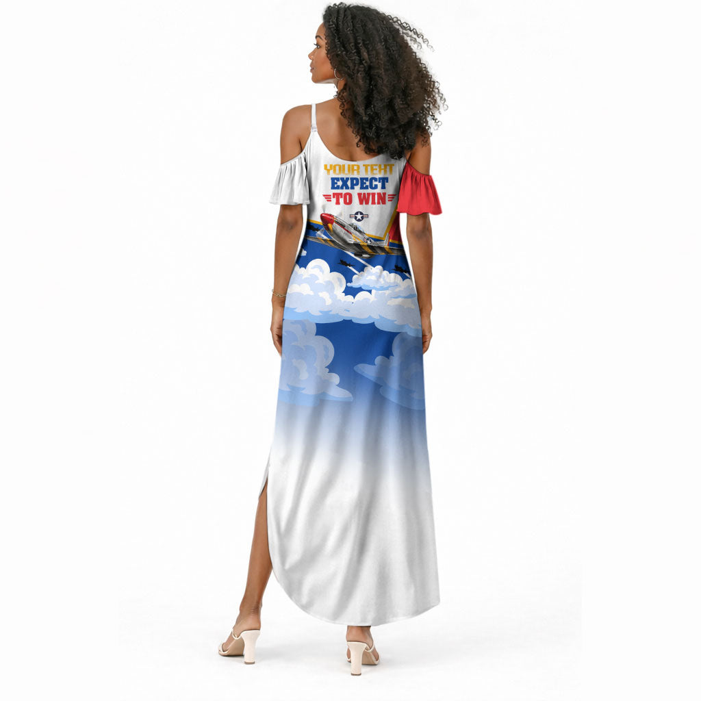 Personalized Tuskegee Airmen Summer Maxi Dress Expect To Win P-51 Mustang Patriotic Aviation Art