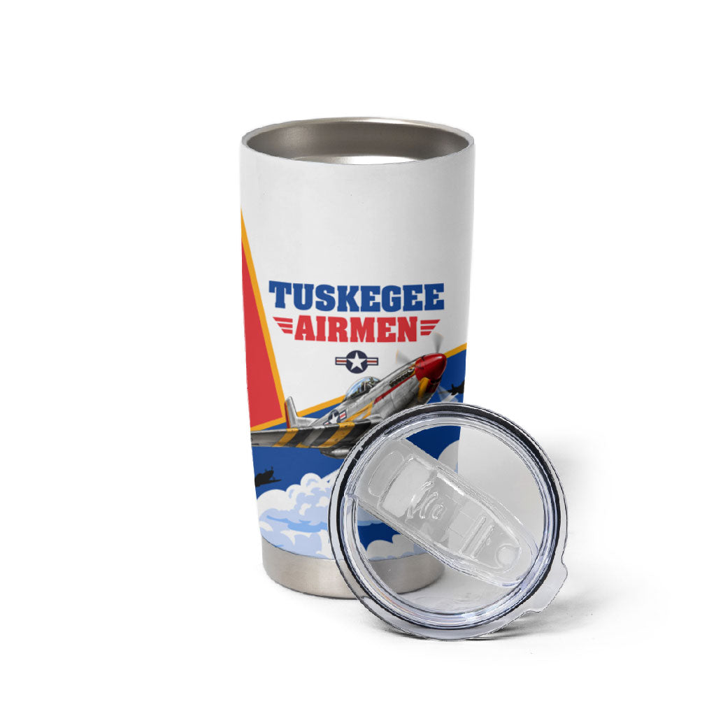 Personalized Tuskegee Airmen Tumbler Cup Expect To Win P-51 Mustang Patriotic Aviation Art