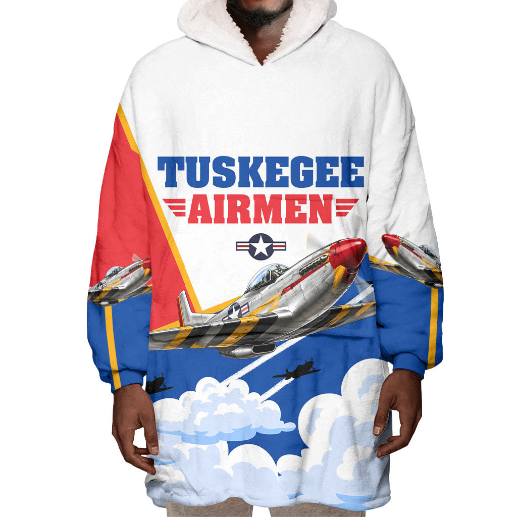 Personalized Tuskegee Airmen Wearable Blanket Hoodie Expect To Win P-51 Mustang Patriotic Aviation Art