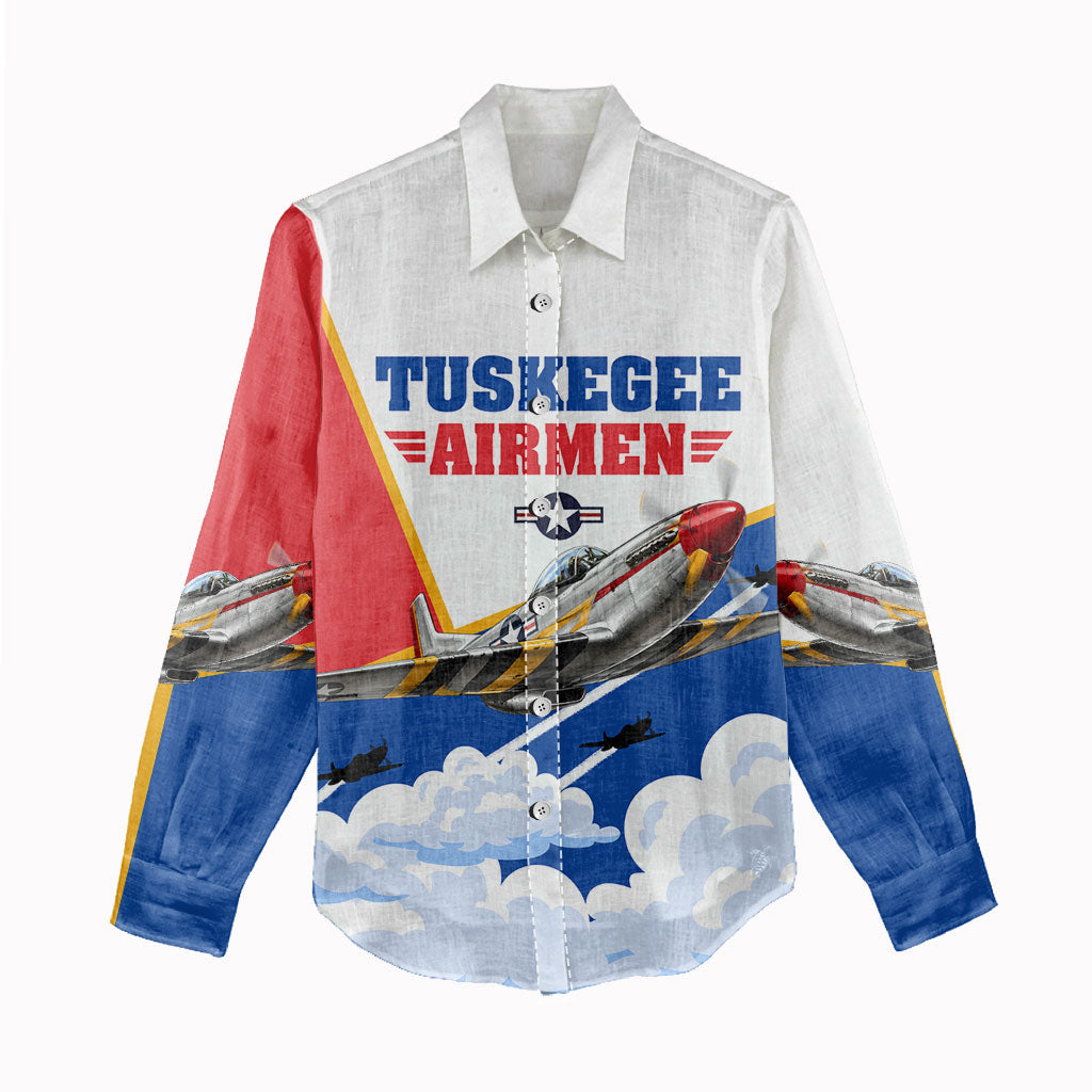 Personalized Tuskegee Airmen Women Casual Shirt Expect To Win P-51 Mustang Patriotic Aviation Art