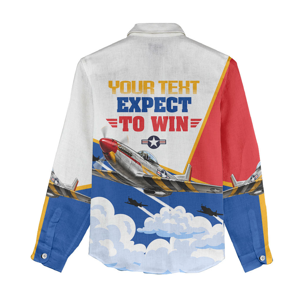Personalized Tuskegee Airmen Women Casual Shirt Expect To Win P-51 Mustang Patriotic Aviation Art