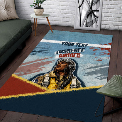 Personalized Tuskegee Airmen Area Rug Believe In Yourself Vintage WWII Military Aviation Art