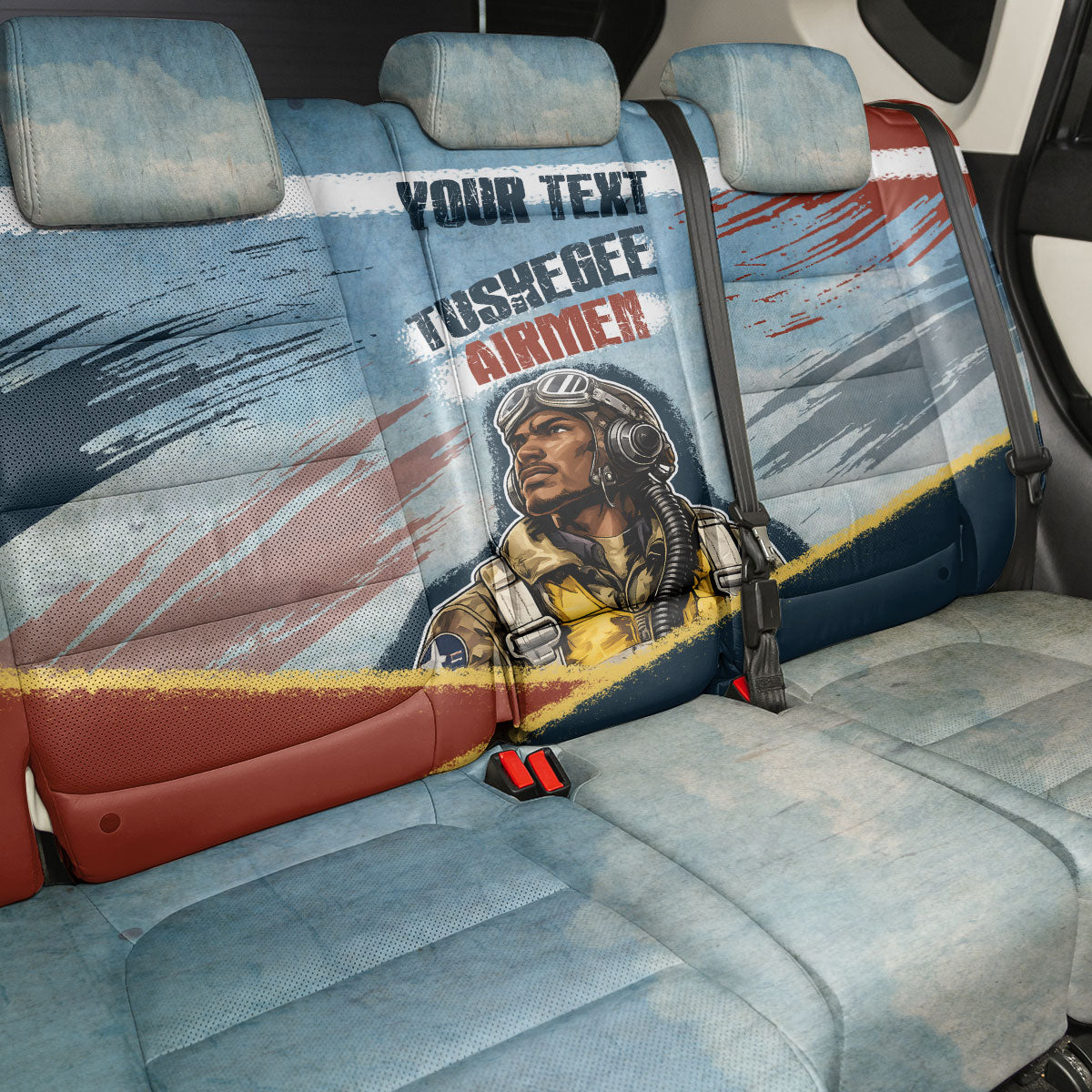 Personalized Tuskegee Airmen Back Car Seat Cover Believe In Yourself Vintage WWII Military Aviation Art