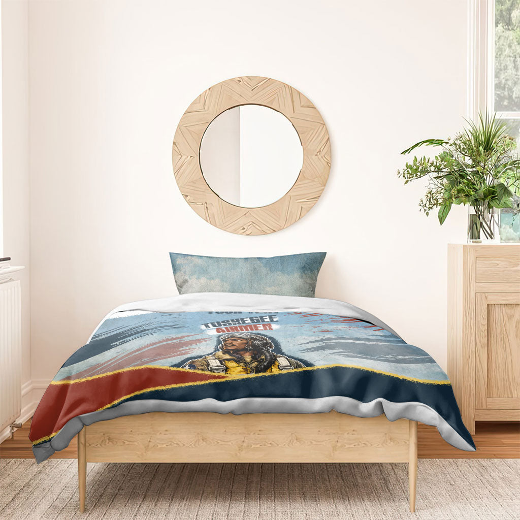 Personalized Tuskegee Airmen Bedding Set Believe In Yourself Vintage WWII Military Aviation Art