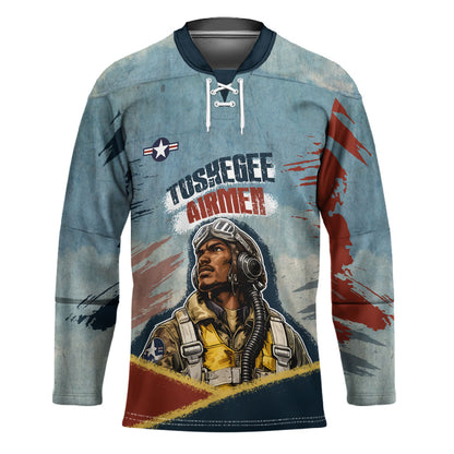 Personalized Tuskegee Airmen Hockey Jersey Believe In Yourself Vintage WWII Military Aviation Art