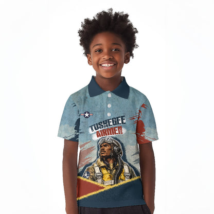 Personalized Tuskegee Airmen Kid Polo Shirt Believe In Yourself Vintage WWII Military Aviation Art