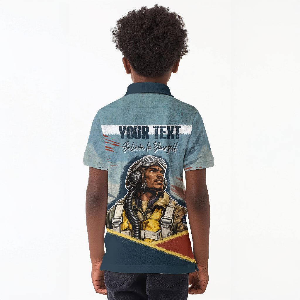 Personalized Tuskegee Airmen Kid Polo Shirt Believe In Yourself Vintage WWII Military Aviation Art