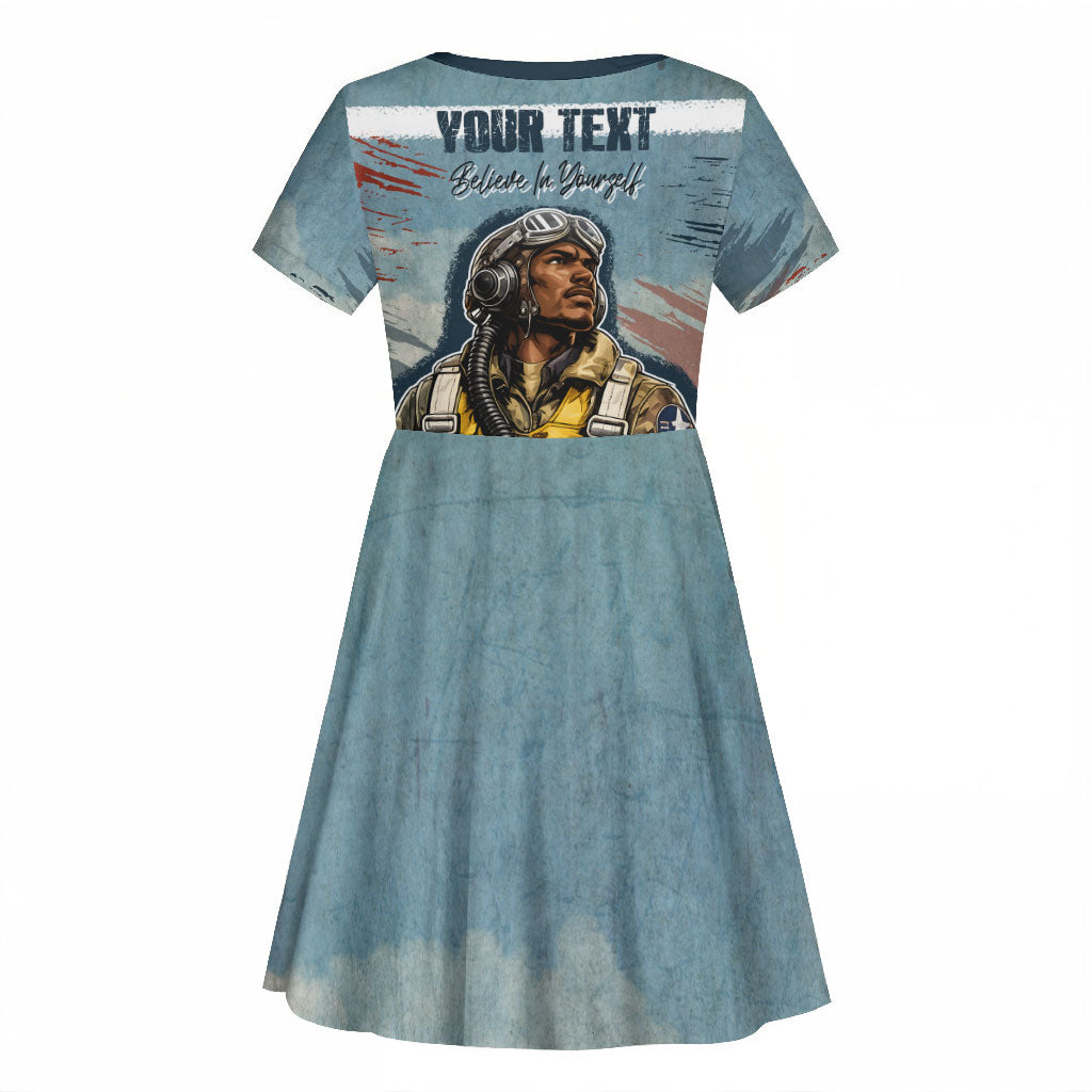 Personalized Tuskegee Airmen Kid Short Sleeve Dress Believe In Yourself Vintage WWII Military Aviation Art