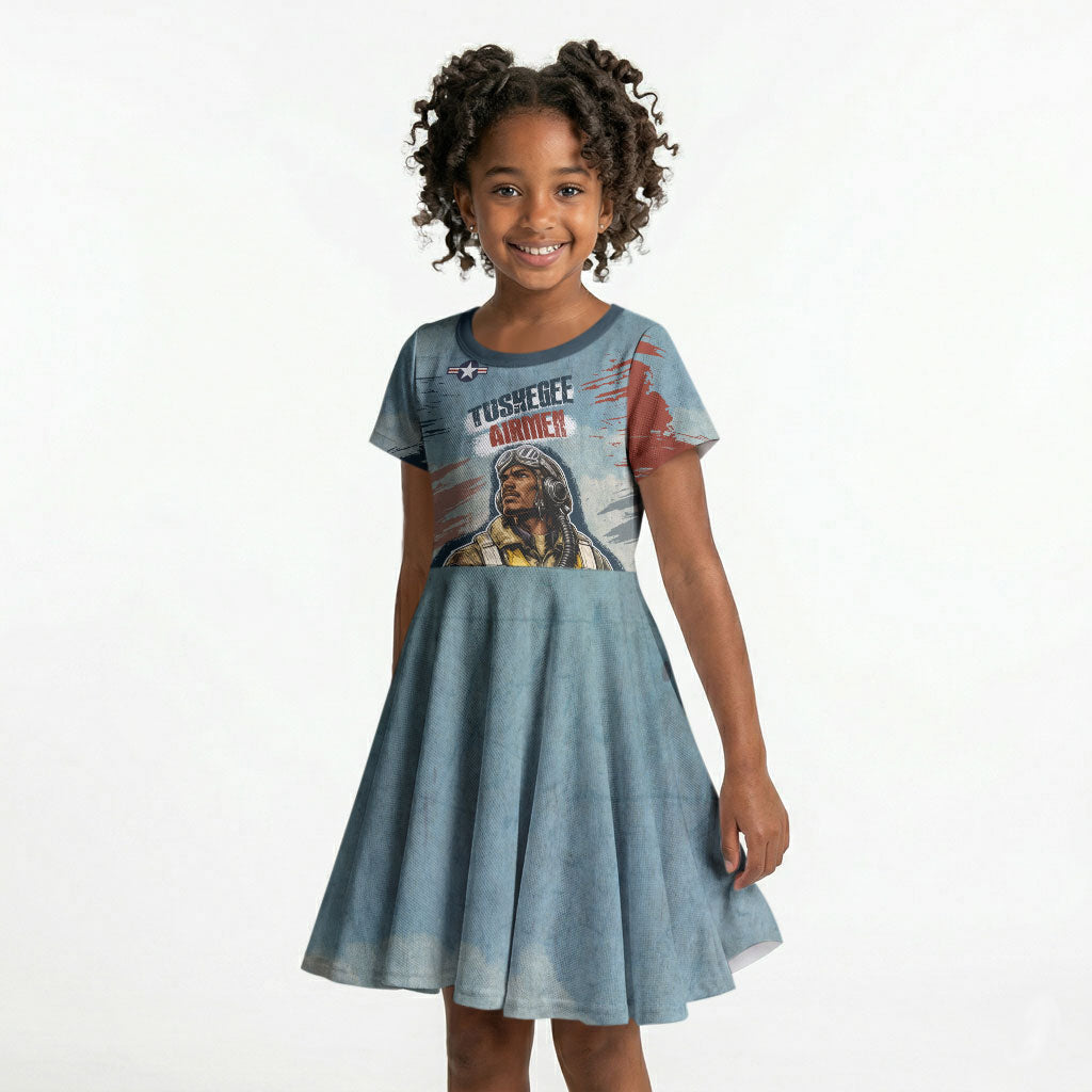 Personalized Tuskegee Airmen Kid Short Sleeve Dress Believe In Yourself Vintage WWII Military Aviation Art