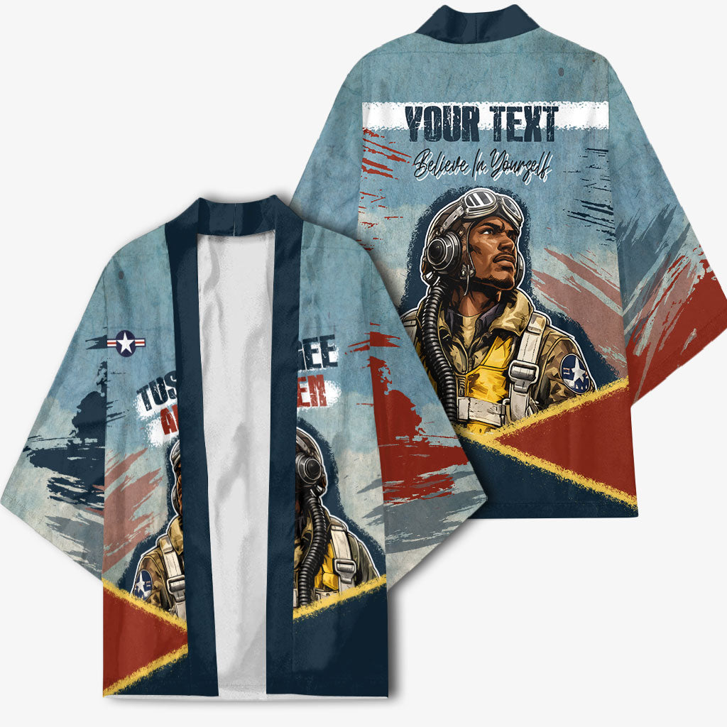 Personalized Tuskegee Airmen Kimono Believe In Yourself Vintage WWII Military Aviation Art