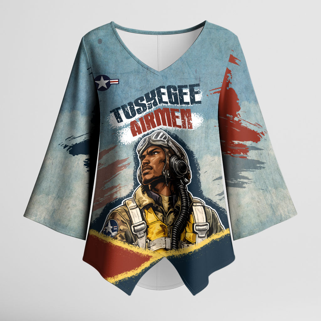Personalized Tuskegee Airmen Kimono Sleeve Blouse Believe In Yourself Vintage WWII Military Aviation Art