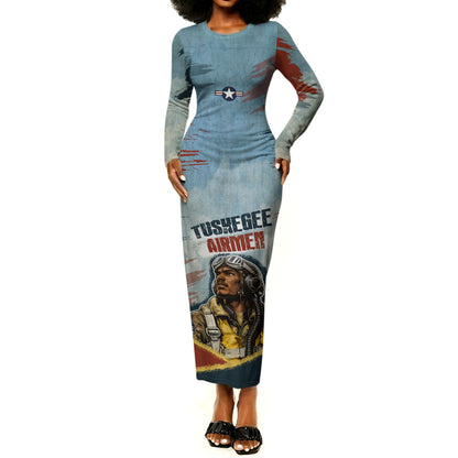 Personalized Tuskegee Airmen Long Sleeve Bodycon Dress Believe In Yourself Vintage WWII Military Aviation Art