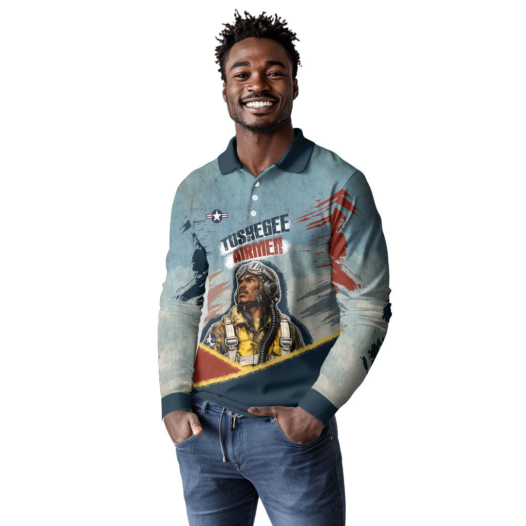 Personalized Tuskegee Airmen Long Sleeve Polo Shirt Believe In Yourself Vintage WWII Military Aviation Art