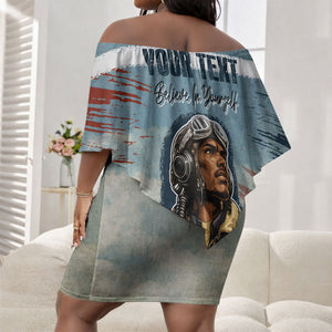 Personalized Tuskegee Airmen Off Shoulder Short Dress Believe In Yourself Vintage WWII Military Aviation Art