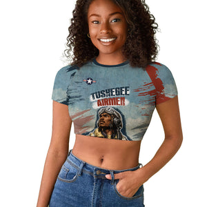 Personalized Tuskegee Airmen Raglan Cropped T shirt Believe In Yourself Vintage WWII Military Aviation Art