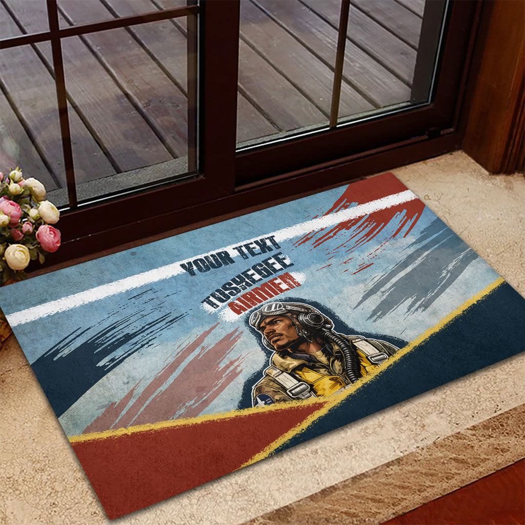 Personalized Tuskegee Airmen Rubber Doormat Believe In Yourself Vintage WWII Military Aviation Art