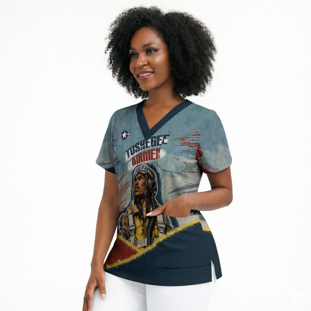 Personalized Tuskegee Airmen Scrub Top Believe In Yourself Vintage WWII Military Aviation Art