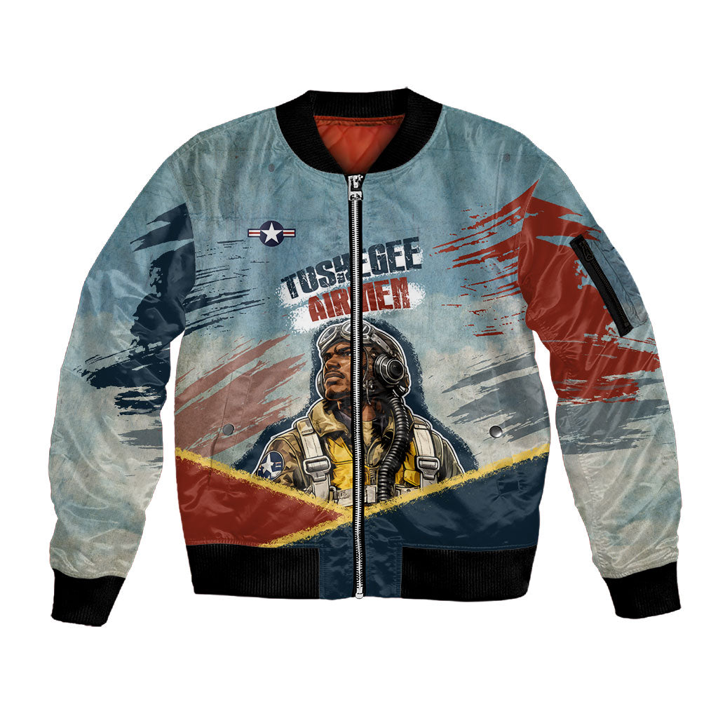 Personalized Tuskegee Airmen Sleeve Zip Bomber Jacket Believe In Yourself Vintage WWII Military Aviation Art